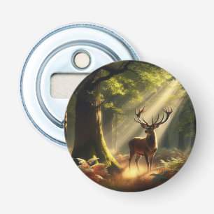 Herten in het ochtendbos button flesopener