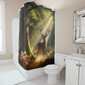 Herten in het ochtendbos douchegordijn (In situ)