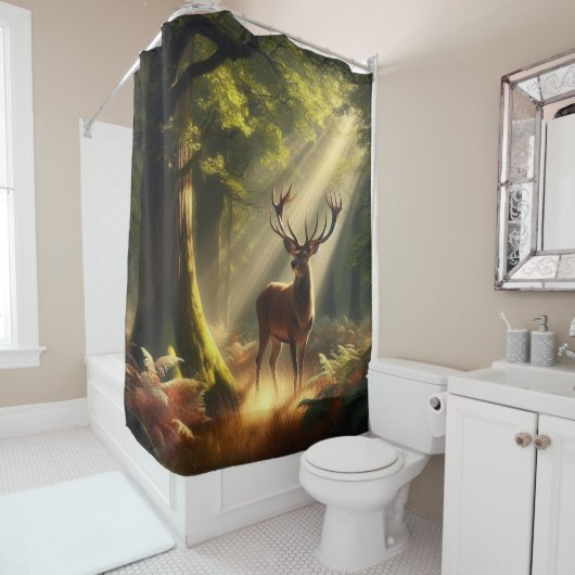 Herten in het ochtendbos douchegordijn (In situ)