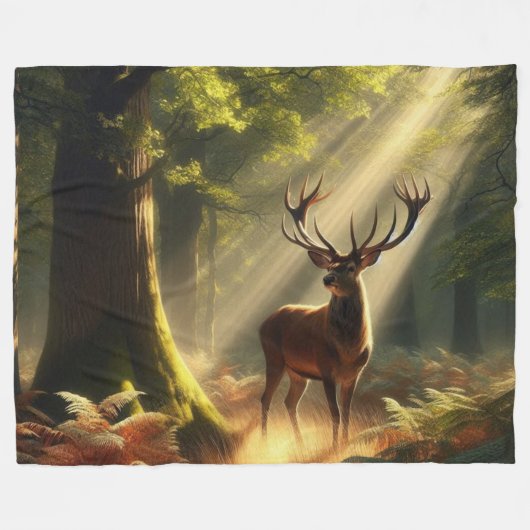 Herten in het ochtendbos fleece deken (Voorkant (Horizontaal))