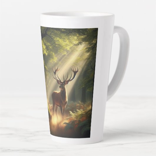 Herten in het ochtendbos latte mok (Rechterhoek)