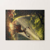 Herten in het ochtendbos legpuzzel (Horizontaal)
