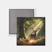 Herten in het ochtendbos magneet (Voorkant / Achterkant)