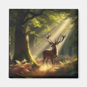 Herten in het ochtendbos magneet
