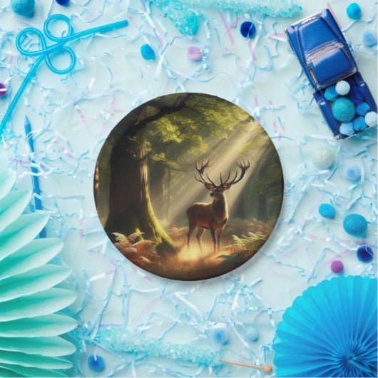 Herten in het ochtendbos papieren bordje (Feest)