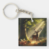Herten in het ochtendbos sleutelhanger (voorkant)