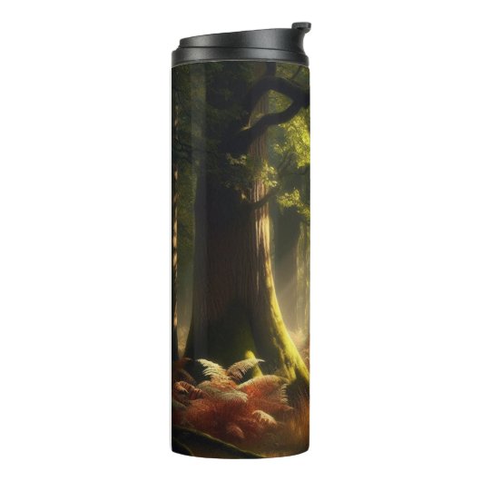 Herten in het ochtendbos thermosbeker (Gedraaid links)