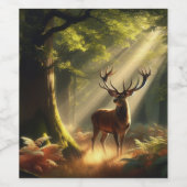 Herten in het ochtendbos wijn etiket (Enkel label)