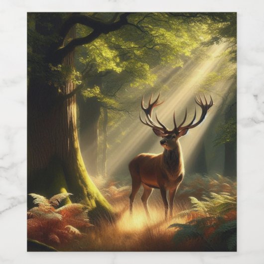 Herten in het ochtendbos wijn etiket (Enkel label)