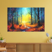 Herten in het regenboogherfstbos canvas afdruk (Insitu (Woonkamer))
