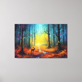 Herten in het regenboogherfstbos canvas afdruk