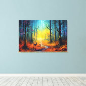 Herten in het regenboogherfstbos canvas afdruk (Insitu (Houten vloer))