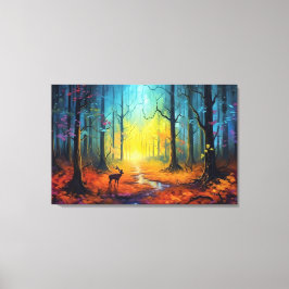 Herten in het regenboogherfstbos canvas afdruk