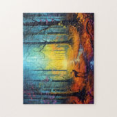 Herten in het regenboogherfstbos legpuzzel (Verticaal)