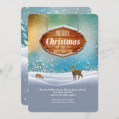 Herten in het Wenskaart van Kerstmis van de Sneeuw Feestdagenkaart (Voorkant / Achterkant)