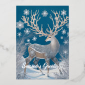 Herten in het winterlandschap, folie en tekst feestdagenkaart (Voorkant)