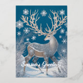 Herten in het winterlandschap, folie en tekst folie feestdagenkaart (Voorkant)