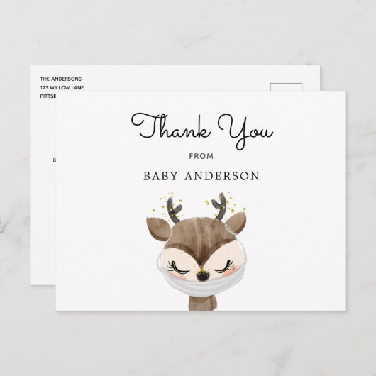 Herten in Masker Baby shower Dank u Briefkaart (Voorkant / Achterkant)