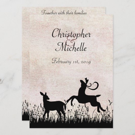 Herten in Meadow bruiloft uitnodiging (Voorkant / Achterkant)
