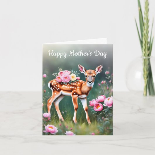 Herten in pioenentuin Happy Moederdag Kaart (Voorkant)