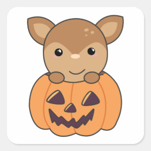 Herten in pompoen zoet hert gelukkig Halloween ple Vierkante Sticker
