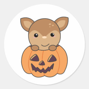 Herten in Pompoen Zoet Herten Gelukkig Halloween C Ronde Sticker