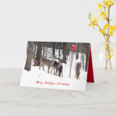 herten in sneeuw en rood vogelhuis met sneeuwvlokk kaart (Gele Bloem)