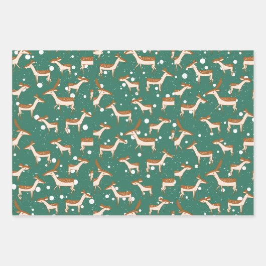 Herten in Sneeuw Wrapping Paper Flat Sheet Set van (Voorkant 3)