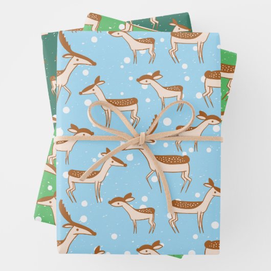 Herten in Sneeuw Wrapping Paper Flat Sheet Set van (In situ)