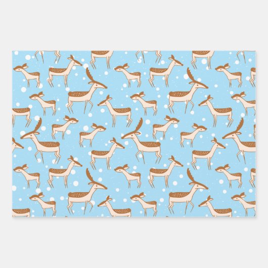 Herten in Sneeuw Wrapping Paper Flat Sheet Set van (Voorkant)