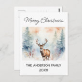 Herten in Snowy Forest Kerstbomen Waterverf Briefkaart (Voorkant / Achterkant)