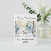 Herten in Snowy Forest Kerstbomen Waterverf Briefkaart (Staand voorkant)