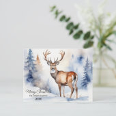 Herten in Snowy Forest Kerstbomen Waterverf Briefkaart (Staand voorkant)
