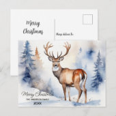 Herten in Snowy Forest Kerstbomen Waterverf Briefkaart (Voorkant / Achterkant)