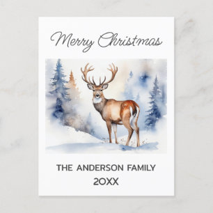 Herten in Snowy Forest Kerstbomen Waterverf Briefkaart