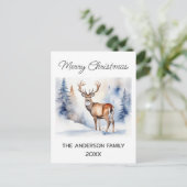 Herten in Snowy Forest Kerstbomen Waterverf Briefkaart (Staand voorkant)
