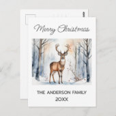 Herten in Snowy Forest Kerstbomen Waterverf Briefkaart (Voorkant / Achterkant)