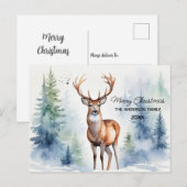Herten in Snowy Forest Kerstbomen Waterverf Briefkaart (Voorkant / Achterkant)
