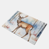 Herten in Snowy Forest Kerstbomen Waterverf Deurmat (Schuin)