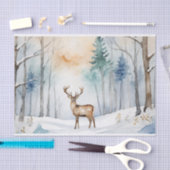 Herten in Snowy Forest Kerstbomen Waterverf Tissuepapier (Craft)