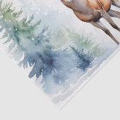 Herten in Snowy Forest Kerstbomen Waterverf Tissuepapier (Detail)