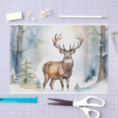 Herten in Snowy Forest Kerstbomen Waterverf Tissuepapier (Craft)