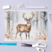 Herten in Snowy Forest Kerstbomen Waterverf Tissuepapier (Craft)
