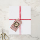 Herten in venster rode strepen bogen Kerstmis Cadeaulabel (Met Touw)