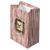 Herten in venster rode strepen bogen Kerstmis Medium Cadeauzakje (Voorkant Gekanteld)