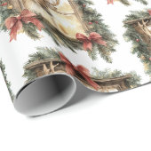 Herten in venster rode strikken Kerstmis Cadeaupapier (Rol Hoek)