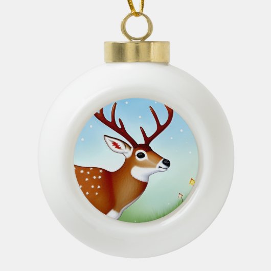 Herten in Winter Wonderland Scene Keramische Bal Ornament (Voorkant)