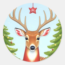 Herten in Winter Wonderland Scene Ronde Sticker