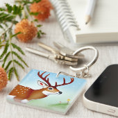 Herten in Winter Wonderland Scene Sleutelhanger (Voorkant Rechts)
