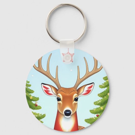 Herten in Winter Wonderland Scene Sleutelhanger (Voorkant)